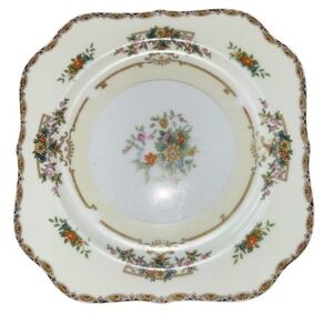 Noritake Renovia Dinner Plate 10" Floral bouquet Gold Trim Scallop Edge Vtg 50's